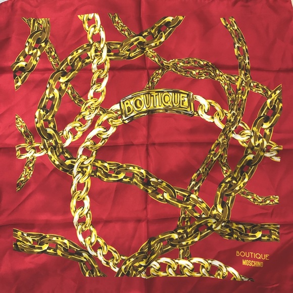 NWT ✨MOSCHINO✨ Red and Gold Chain Silk Scarf - Picture 1 of 2